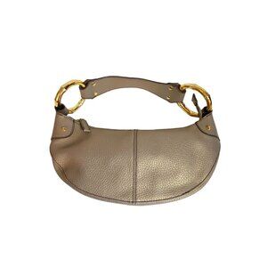 Mondani New York Taupe Bamboo Ring Bag Faux Pebble Leather Interior Pockets NWOT